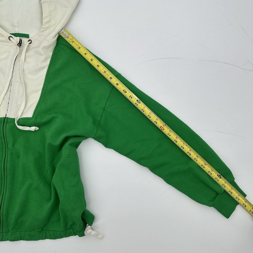 NWOT J.Crew Women's Green Ivory Terry Fleece Full Zip Anorak Hoodie M Drawstring - Picture 6 of 15